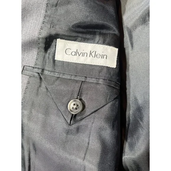 Calvin Klein Mens Gray 2-Piece Suit 46L Jacket & Pants 100% Wool Classic Fit - Picture 2 of 16